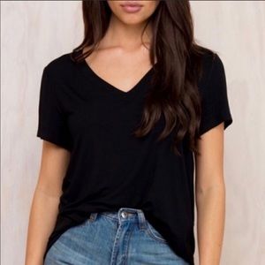 Anthropologie Cloth & Stone Rayon V-Neck High-Low Tee T-shirt Top Black